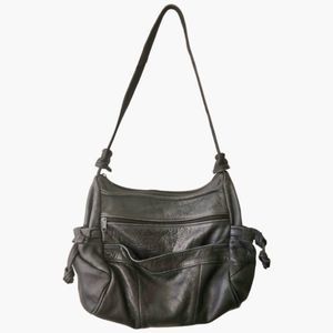 Vintage Rustic Charcoal Grey Genuine Leather Hobo Style Purse